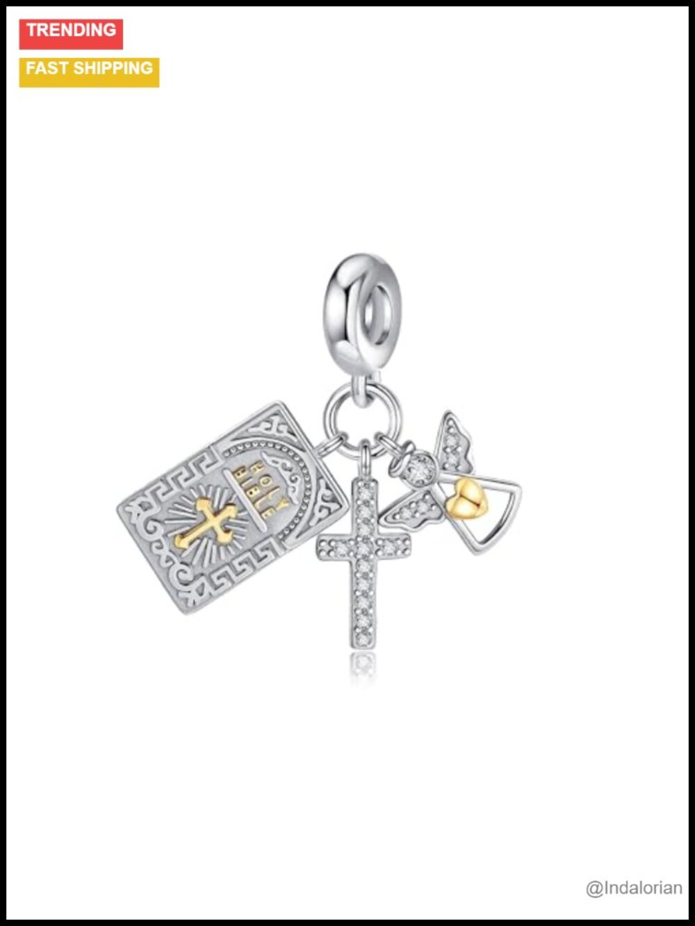 Sterling Silver Bead Charm for Bracelet - Religious Jewelry Gift for Mom
